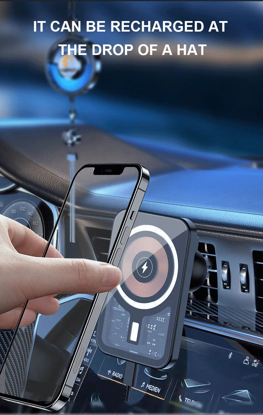 VIKEFON 30W Magnetic Car Phone Holder Charger – iPhone Fast Wireless Charging
