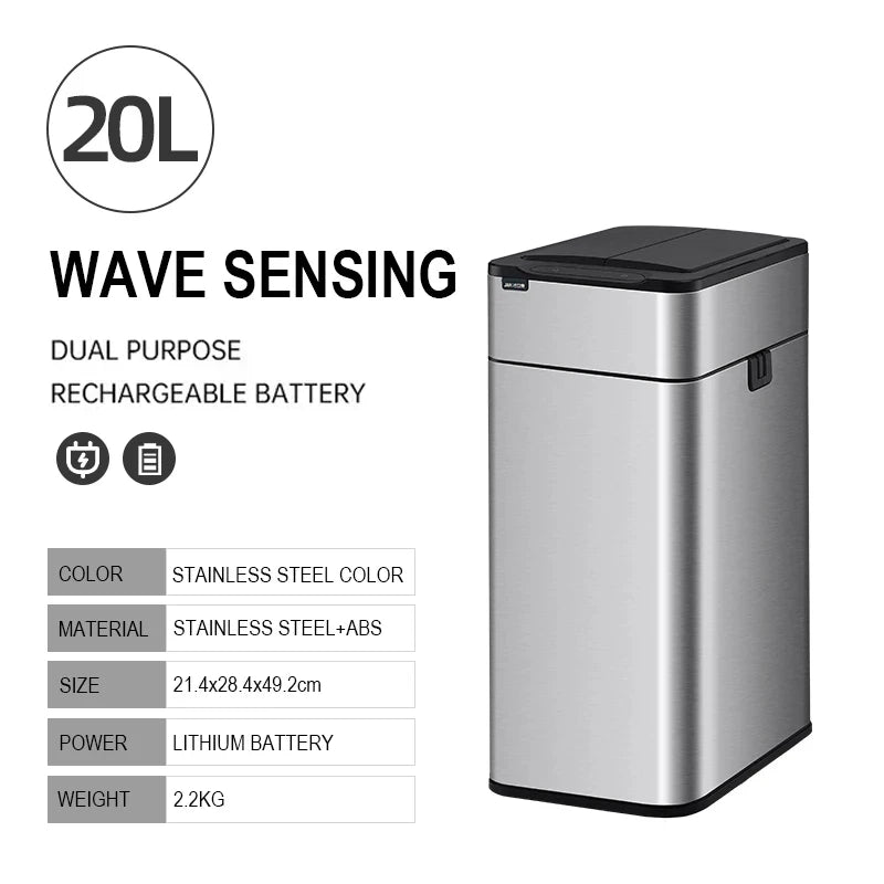 mart Stainless Steel Trash Can 20–60L – Touchless Sensor Kitchen Bin with Wheels