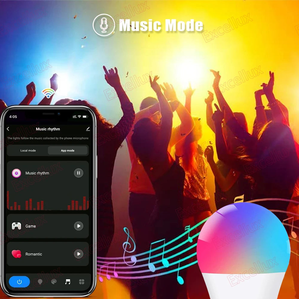 Excellux Smart WiFi LED Bulb E27 | 16 Million Colours, App & Voice Control