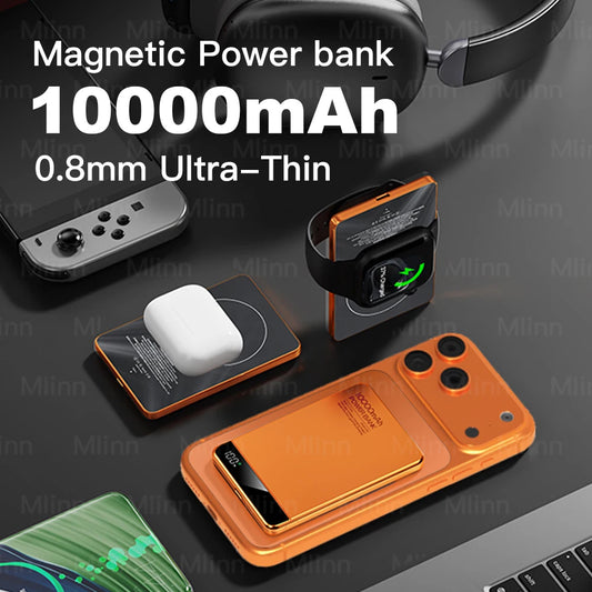 Magnetic Power Bank 10000mAh | 20W PD Fast Charge | Wireless & USB-C | Ultra-Slim Metal Body