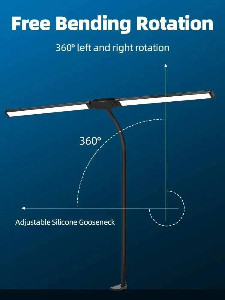 ALTCHIHYQ Double-Head LED Desk Lamp | 80cm Wide, Remote Control, 5-Level Dimming
