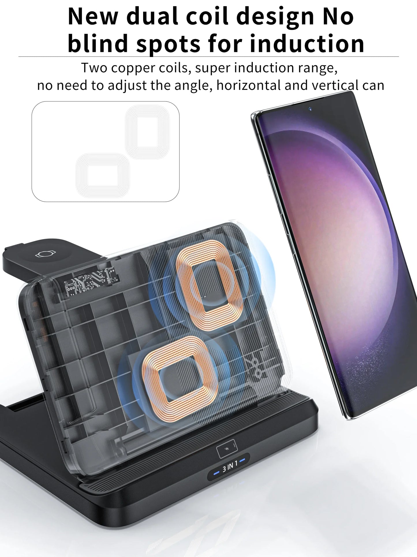 VIKEFON Foldable 3-in-1 Wireless Charger with Cooling Fan for Samsung Devices