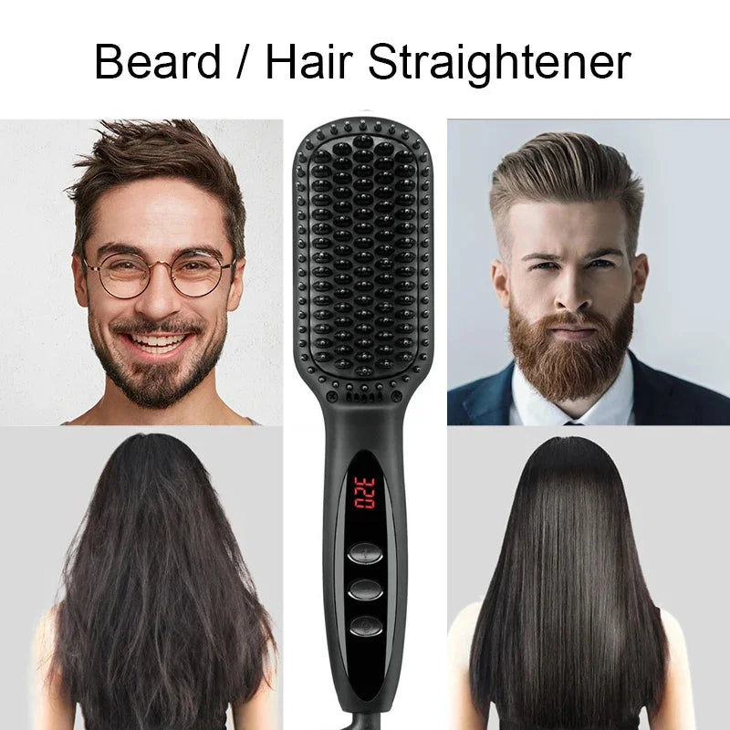 Electric Beard & Hair Straightener Brush – Anti-Scald Ceramic Heated Styling Comb
