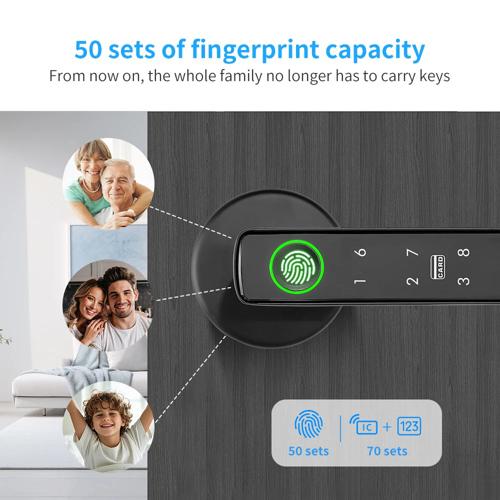 Tuya Smart Fingerprint Door Lock – 5-in-1 Bluetooth App, Card & Password Unlock (IP66)