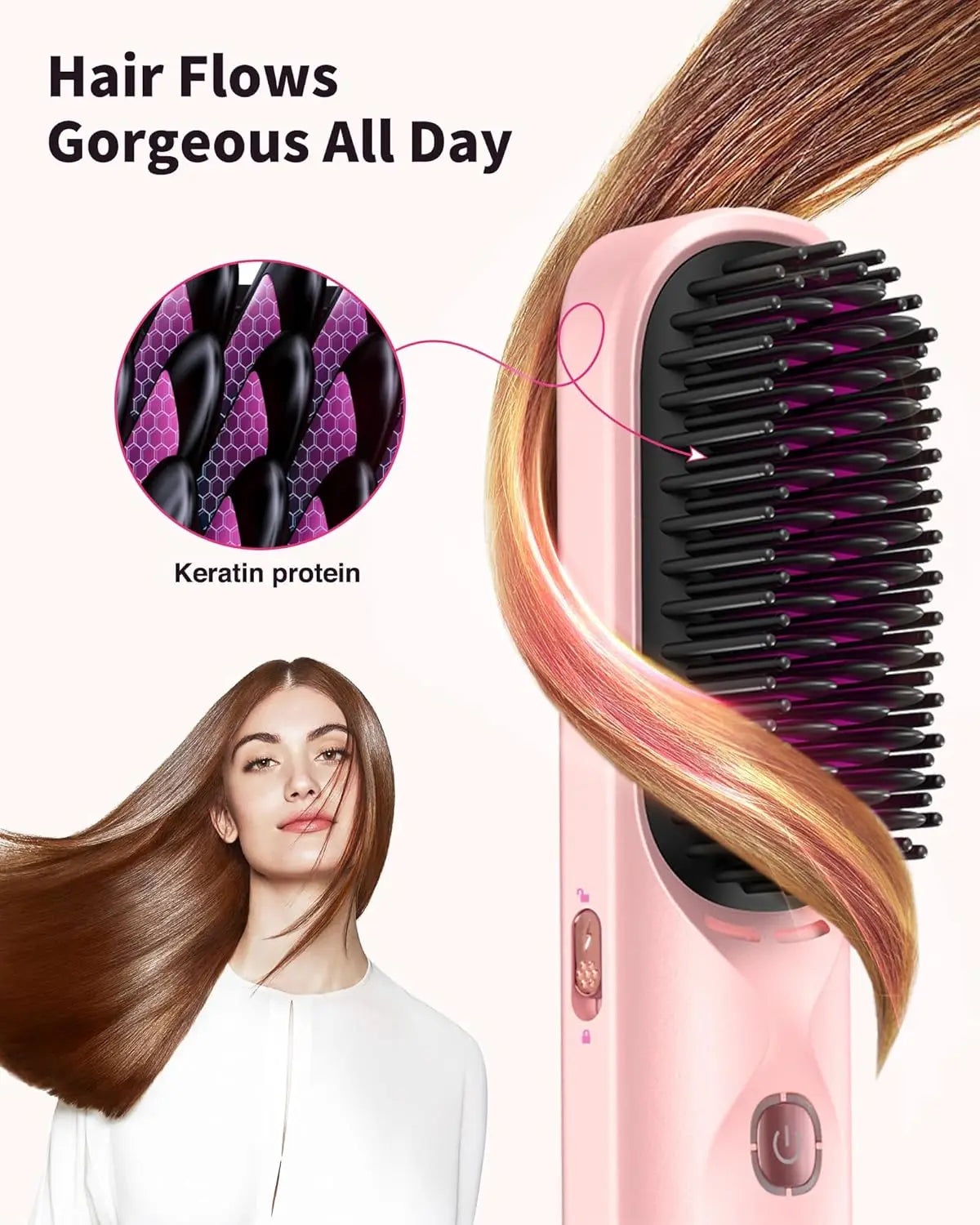 Cordless Hair Straightener Brush – Wireless, Adjustable Heat, Travel-Ready