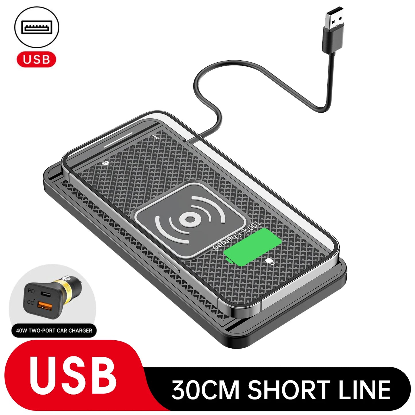 Universal 20W Car Wireless Charging Pad | Silicone Non-Slip Fast Charging Mat