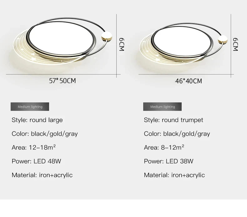 AuroraRealm Modern Ceiling Light with Remote | Gold LED Ceiling Lamp, 90–260V