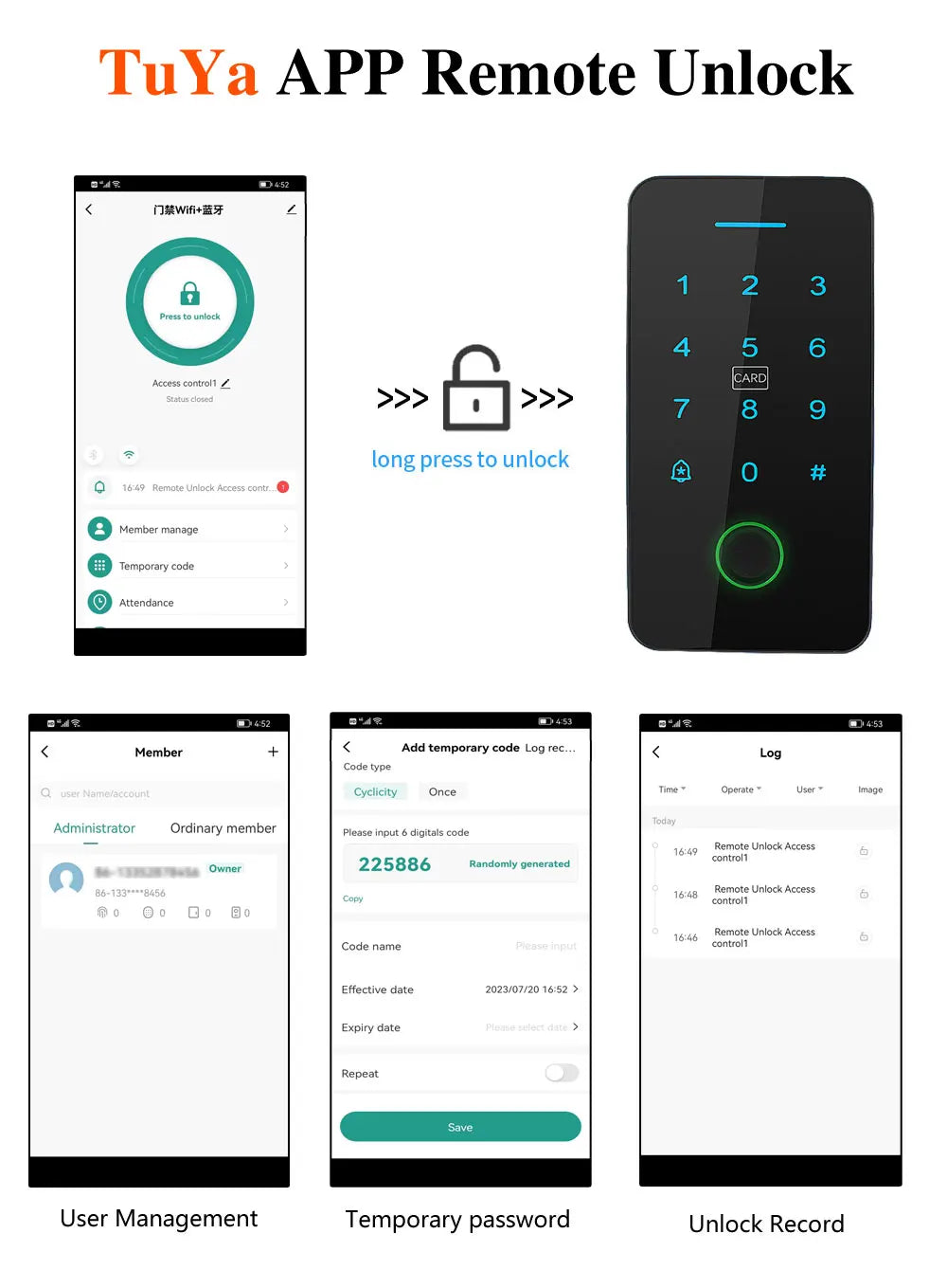 Smart Access Control Keypad with Fingerprint – Tuya App, IP67 Outdoor RFID Panel