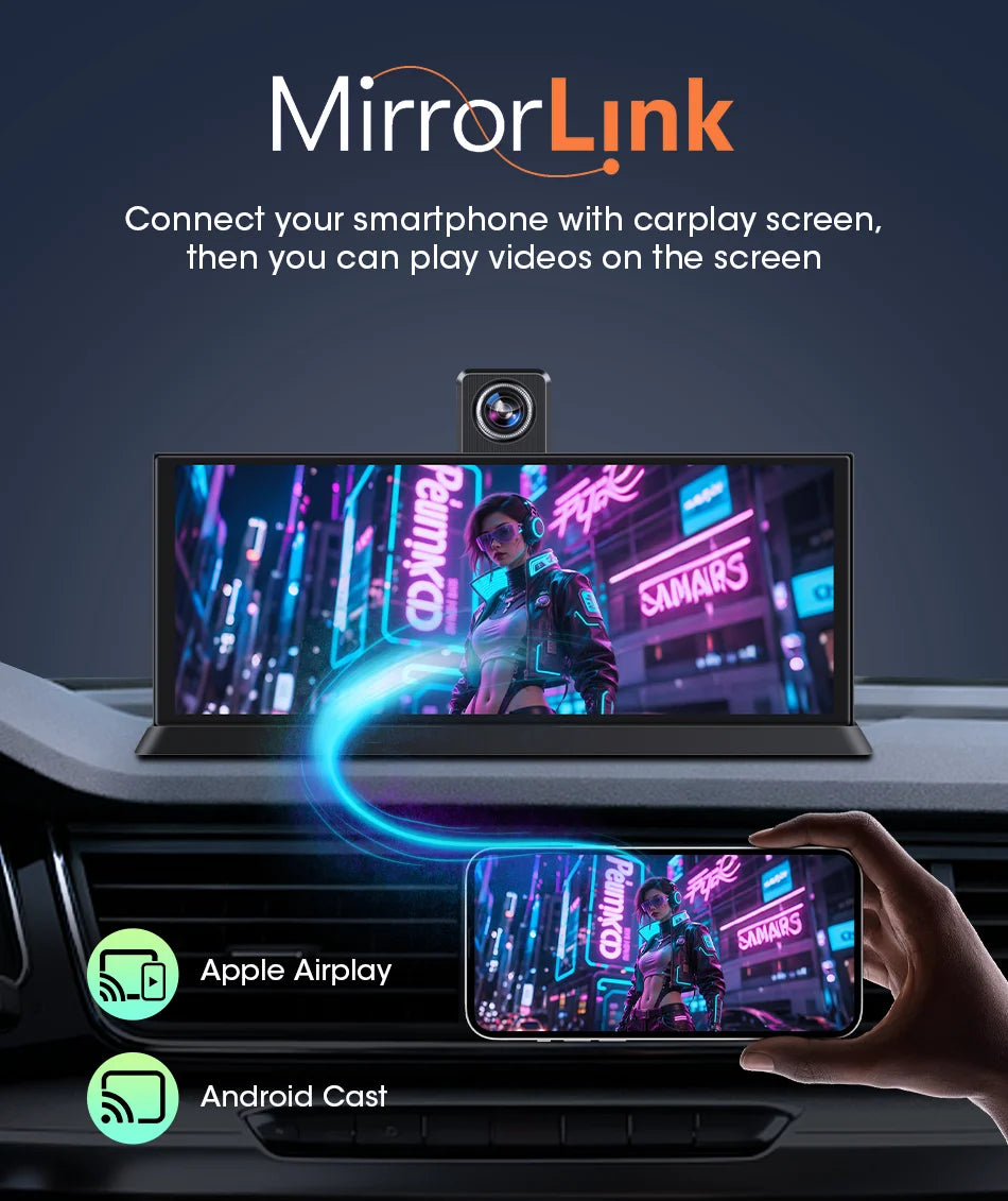 Jansite 10.26"/11.26" Wireless Apple CarPlay & Android Auto Screen with 4K Dash Cam Support