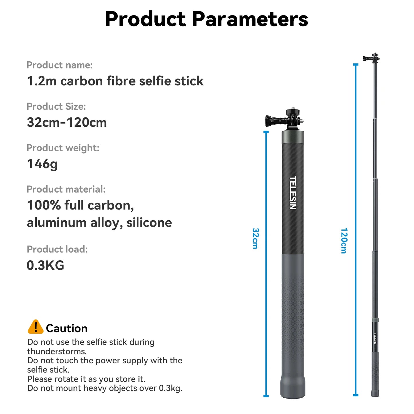 Carbon Fiber Selfie Stick 3m – Lightweight Extendable Pole for GoPro & Action Cameras