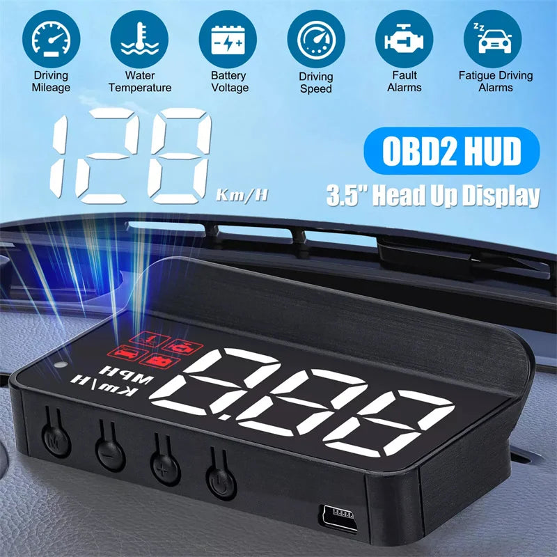 OBD2 Car Head-Up Display – 3.5″ LED HUD Speedometer with Multi-Data Display & 5 Safety Alarms (Post-2008 Vehicles)