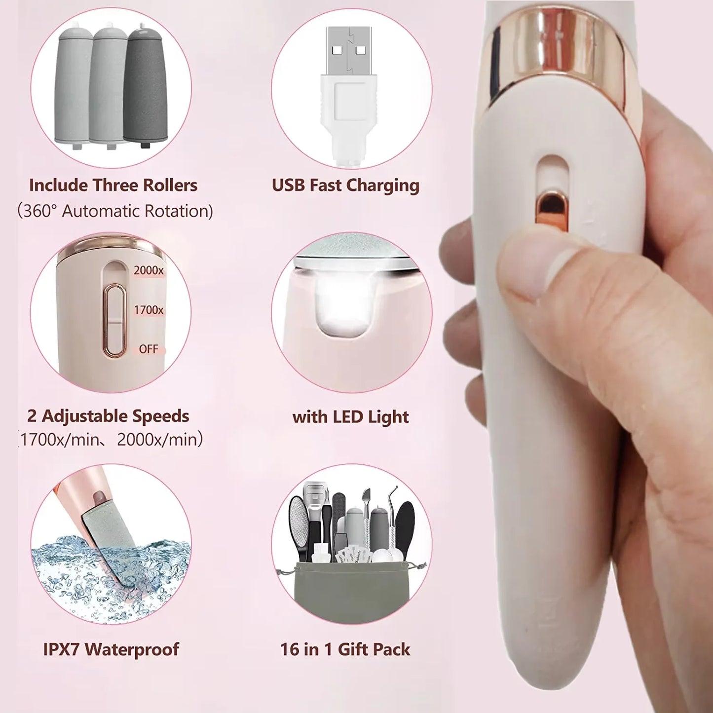 RESUXI Electric Foot Callus Remover – Portable Rechargeable Pedicure Tool (Model 265S)