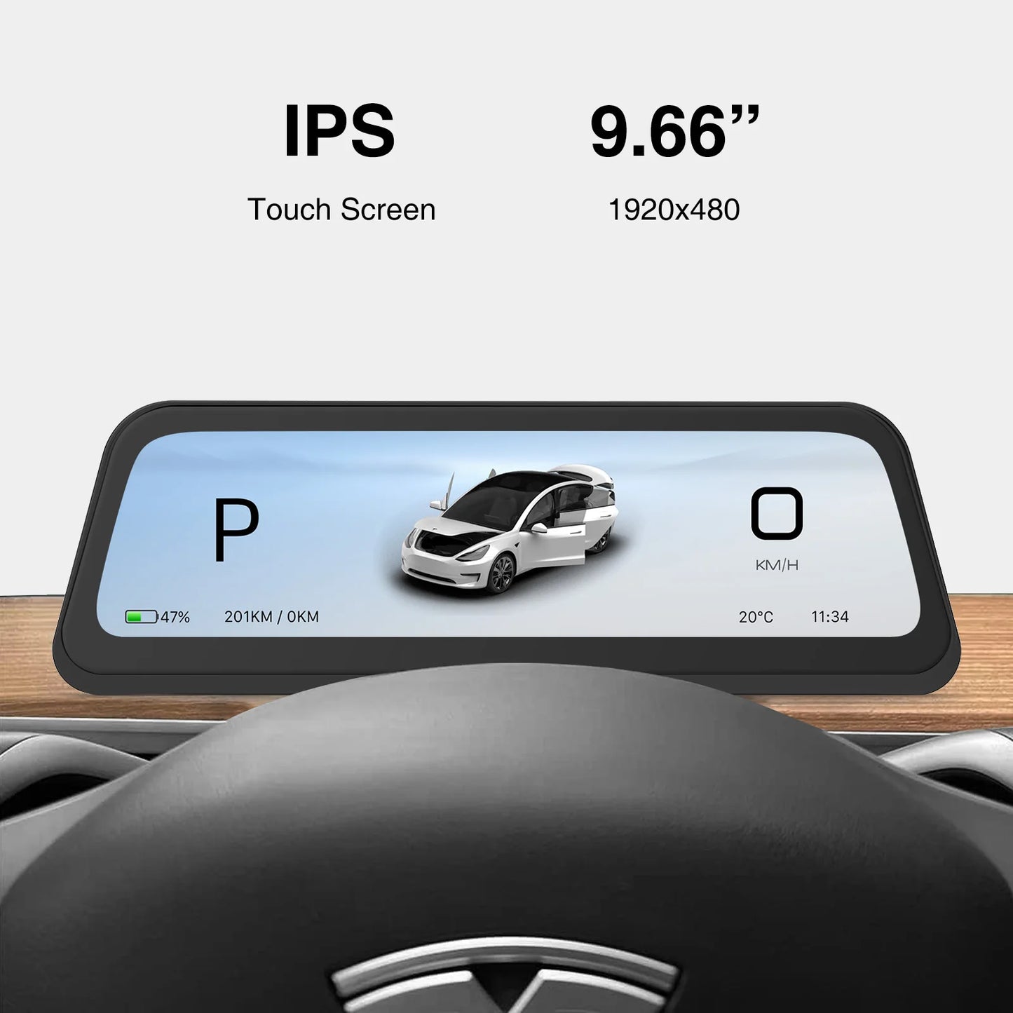 CATRONICS 9.6″ Tesla Instrument Cluster HUD – Linux Display with Wireless CarPlay & Android Auto, Blind Spot Alerts