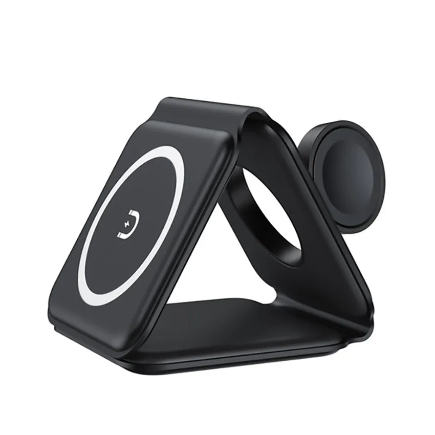 VIKEFON 3-in-1 Magnetic Wireless Charger 15W | Foldable Fast Charging Stand for iPhone, Apple Watch & AirPods