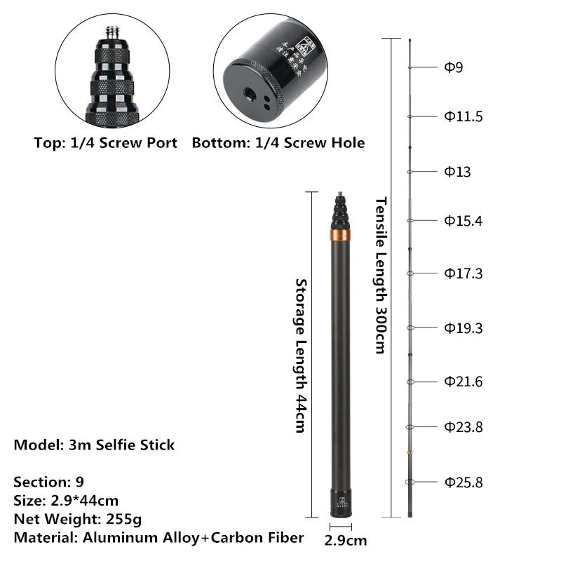 Aluminum Selfie Stick for Insta360, GoPro & DJI Action Cameras