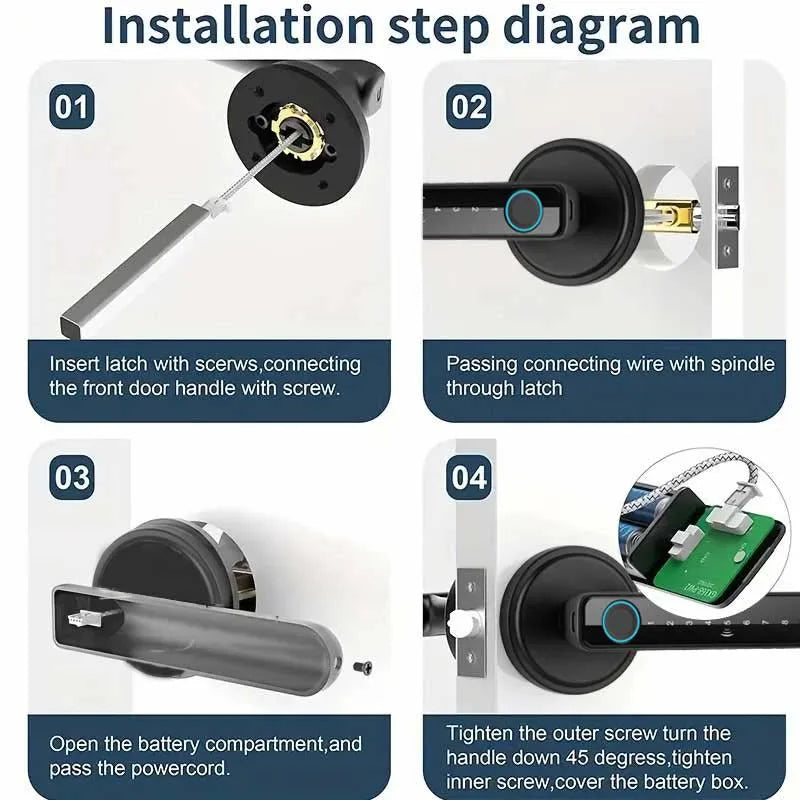 ZSF3 Smart Fingerprint Door Lock – Tuya Bluetooth App, Password & Key Unlock