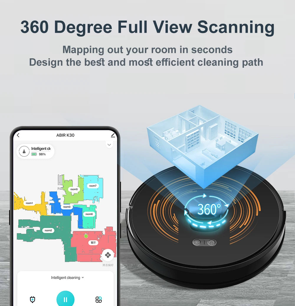 ABIR K30 Robot Vacuum Cleaner – 6500Pa LiDAR Smart Mapping, Self-Empty Station & Mop