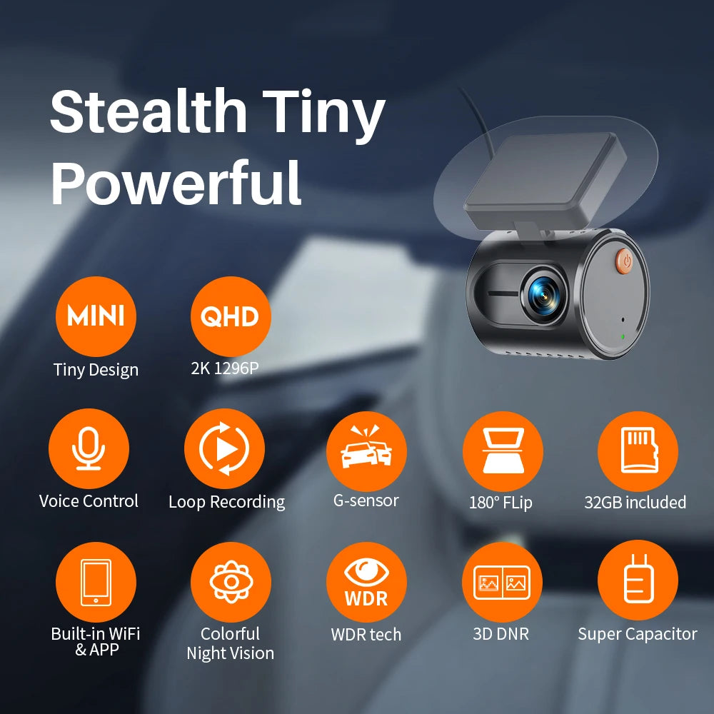 KAWA MINI3 Gen2 2K Dash Cam – Hidden WiFi Car DVR with Voice Control & Night Vision