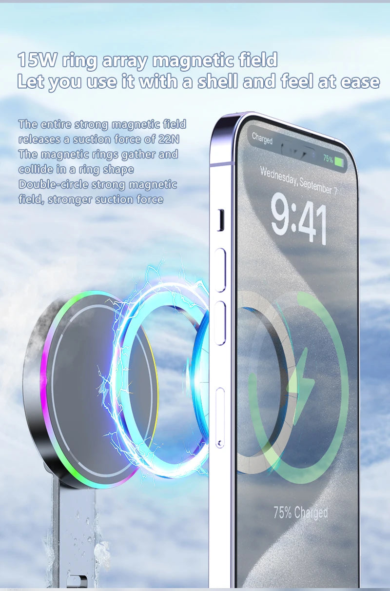 Aluminium Magnetic Car Holder with Wireless Charging – iPhone Compatible