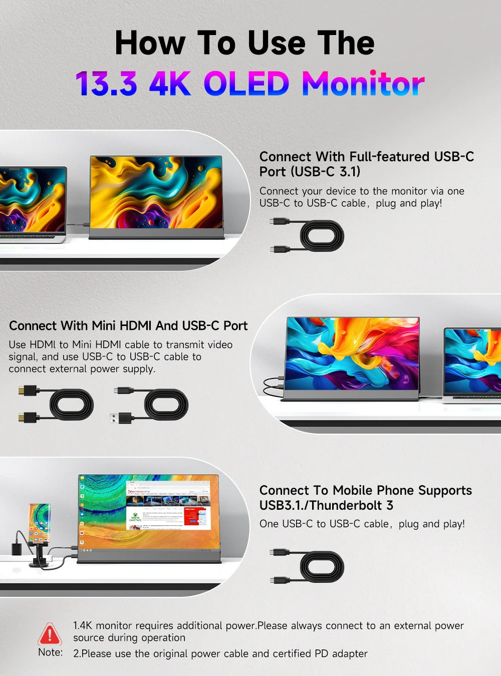 UPERFECT 13.3 Inch 4K OLED Portable Monitor with Speakers & USB-C / HDMI