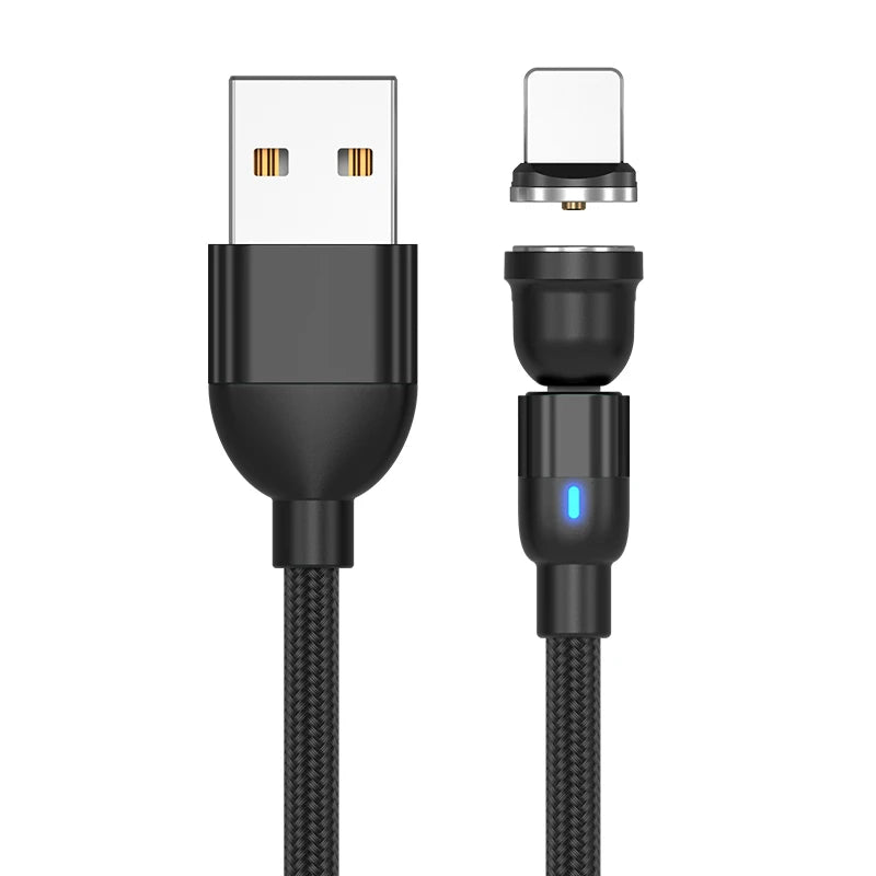 540° Rotating Magnetic Charging Cable | 3-in-1 USB-A to Type-C / Micro USB / Lightning