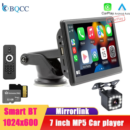 BQCC 7” Portable Wireless CarPlay & Android Auto MP5 Car Playe