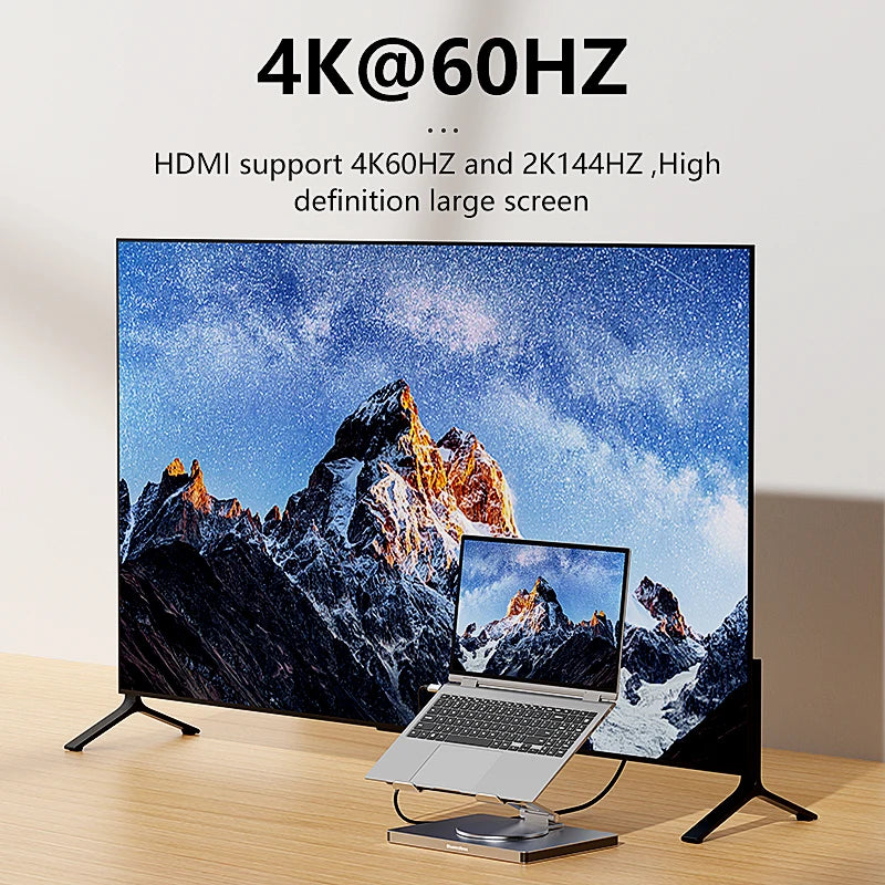 Aluminum Laptop Stand Hub 10-in-1 – USB-C Dock with 4K@60Hz HDMI, SD/TF & RJ45