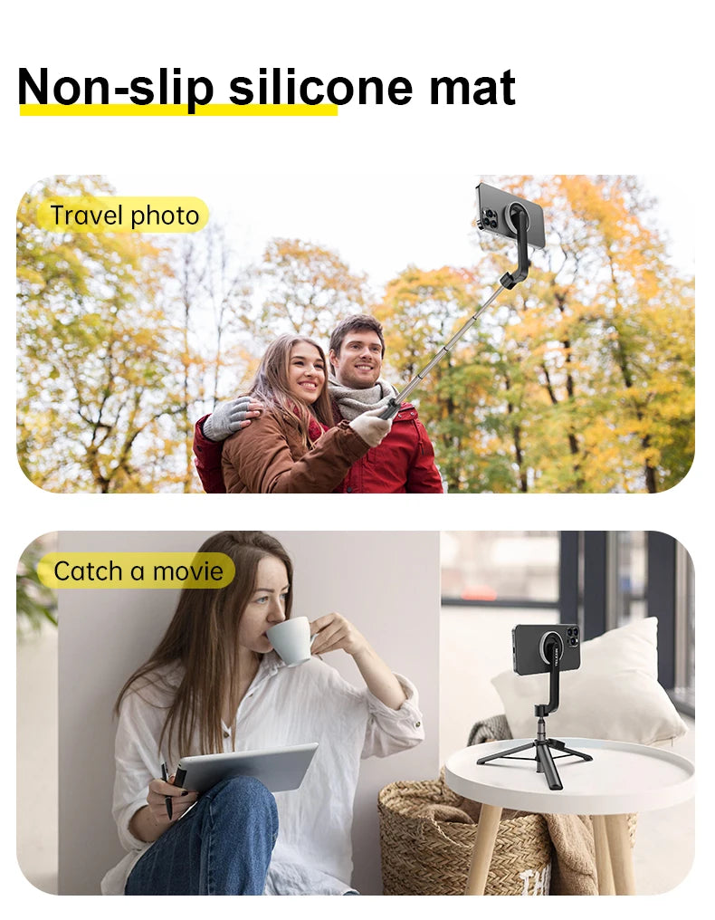 Magnetic Selfie Stick Tripod for iPhone – Bluetooth Remote & 360° Rotation