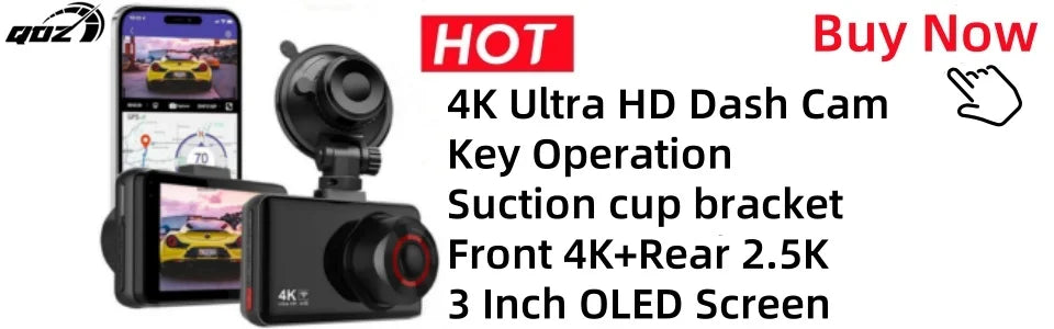 QOZ 4K Dual Lens Dash Cam – Front & Rear Car DVR with WiFi, Night Vision & Parking Monitor