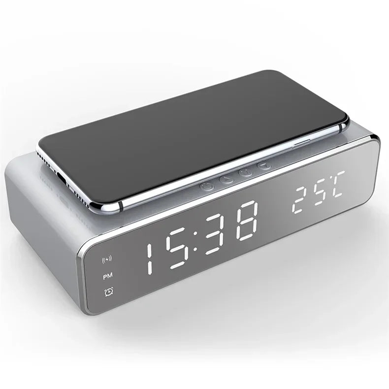 Opansten Wireless Charging Alarm Clock – 5W Qi Charger with Time, Temperature & LED Display