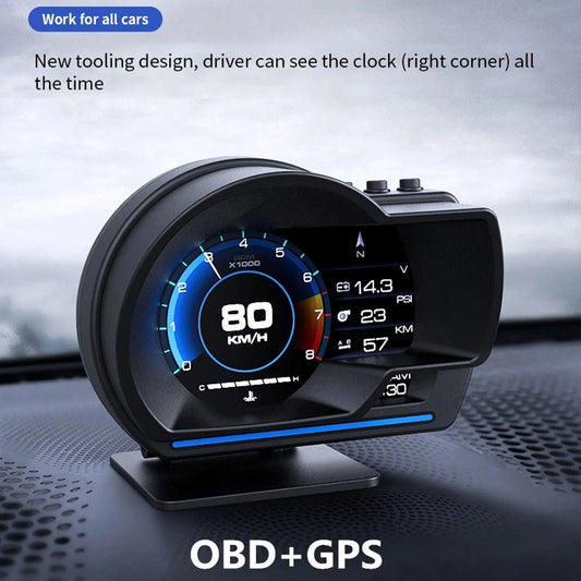 Qiilu OBD2 + GPS Smart Head-Up Display – Digital HUD Speedometer with RPM, Turbo & Alarm Alerts (Universal Fit)