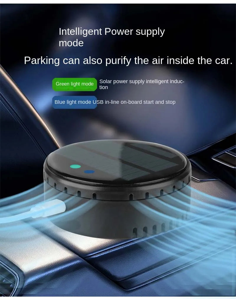 Solar & USB Car Air Purifier with Ozone Sterilization & Negative Ion Release – Compact Vehicle Oxygen Bar