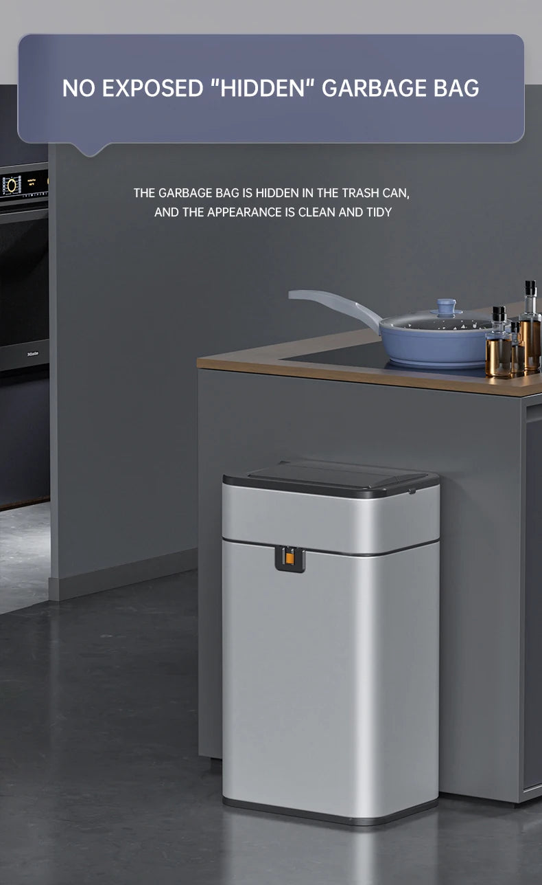 mart Stainless Steel Trash Can 20–60L – Touchless Sensor Kitchen Bin with Wheels