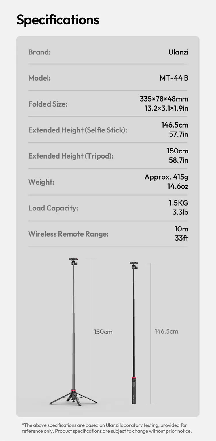 MT-44 B Auto-Deploy Tripod Pole – 1.5m with Bluetooth Remote