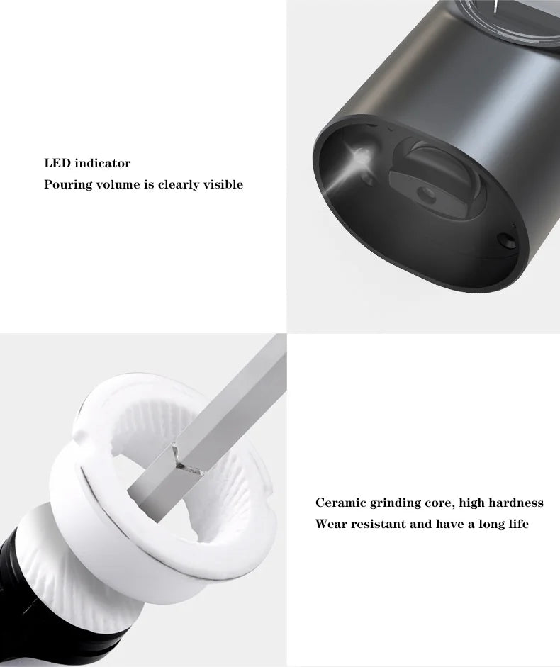 OLOEY Rechargeable Electric Salt & Pepper Grinder Set – Adjustable Coarseness with LED & Charging Base