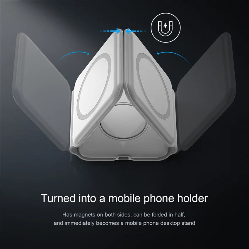 VIKEFON 3-in-1 Magnetic Wireless Charger 15W | Foldable Fast Charging Stand for iPhone, Apple Watch & AirPods