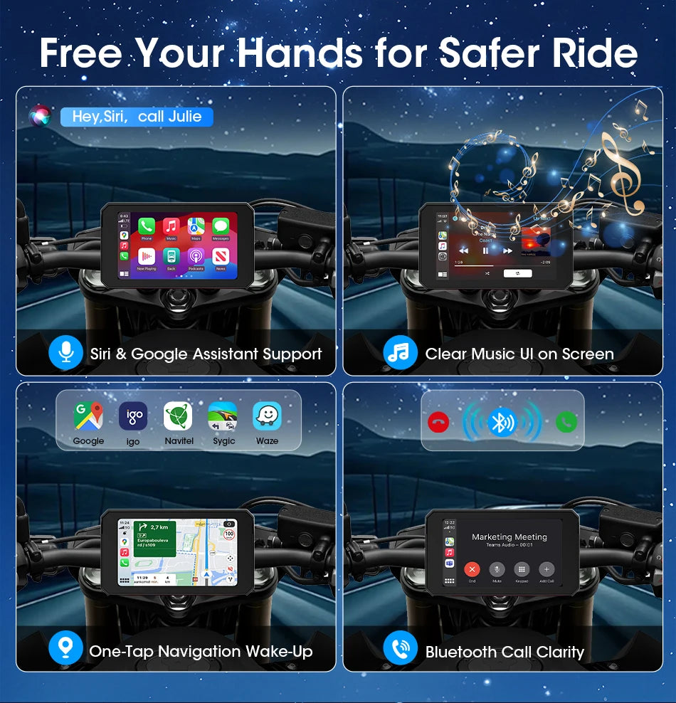 Jansite 5” IPX7 Motorcycle / Car Smart Display – Wireless CarPlay, Android Auto & MirrorLink
