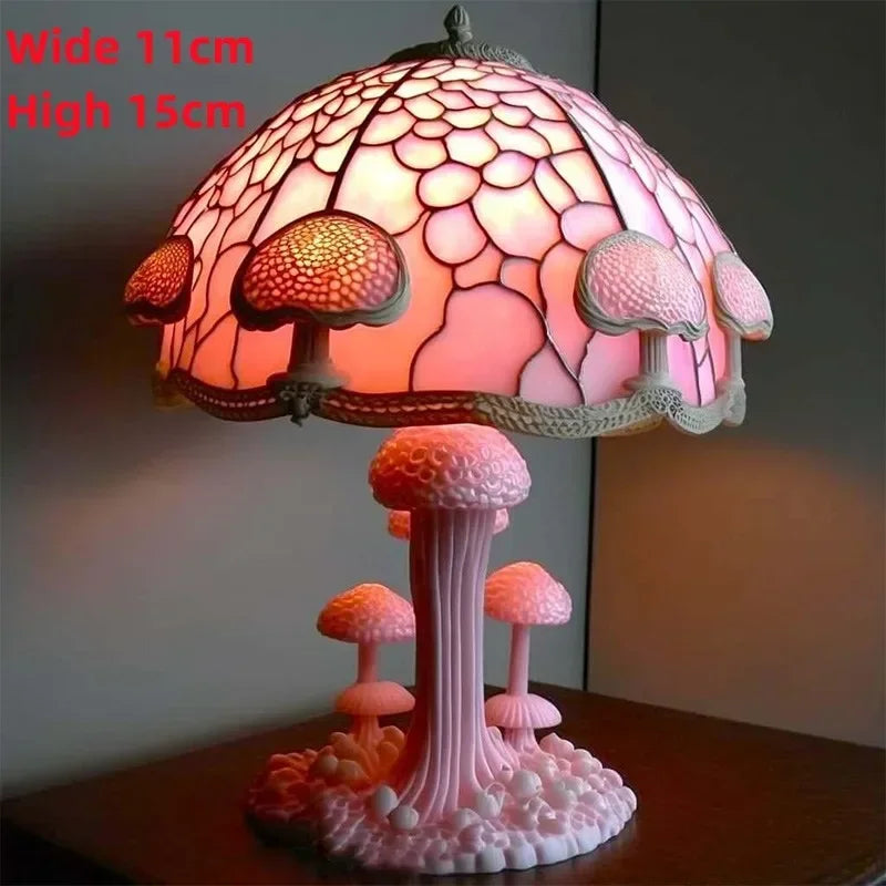 Creative Stained Glass Mushroom Table Lamp | Colorful Atmosphere Bedside Light