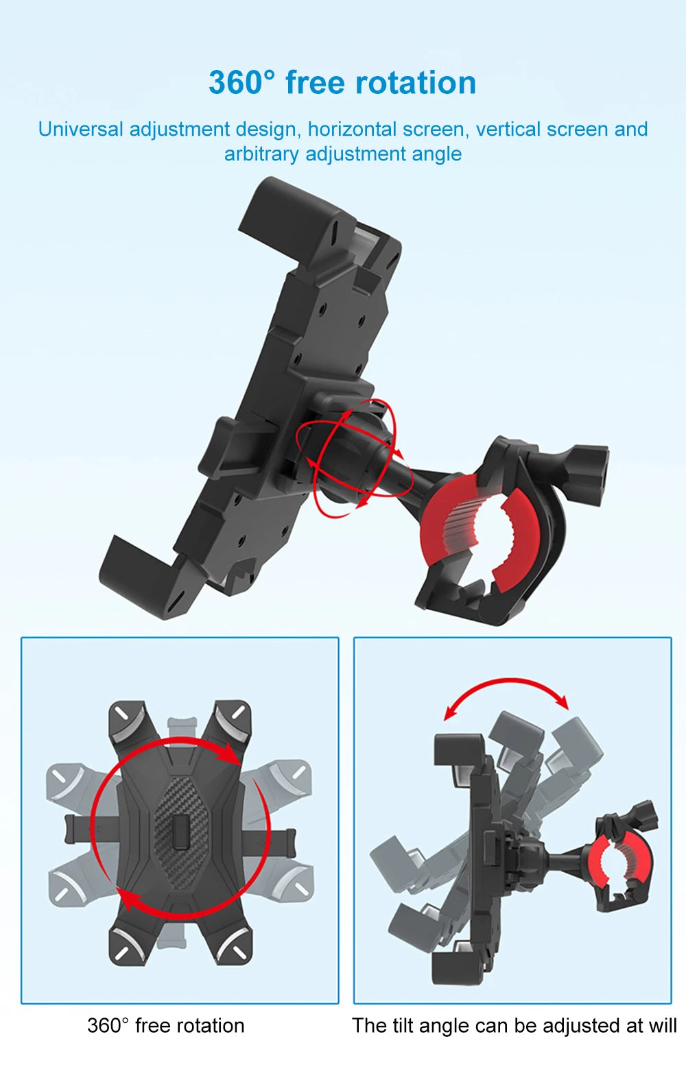 HONGDAK 360° Bicycle Phone Holder – One-Hand Lock Shockproof Mount (4.7–7.2″)