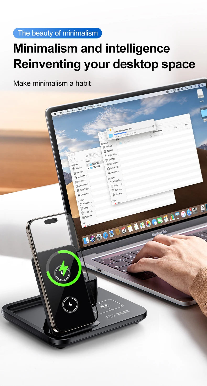 Foldable 20W Wireless Charging Station with Cooling Fan for iPhone & Watch