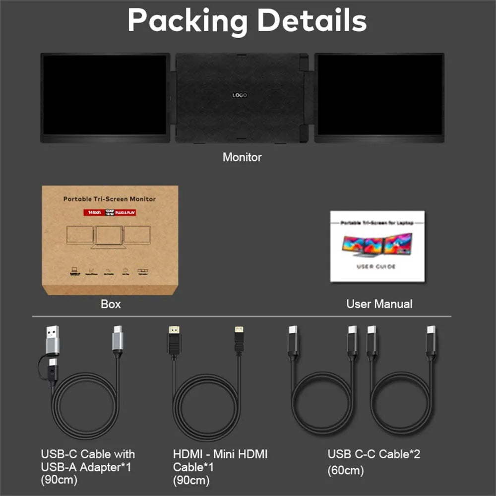 Rospider 14″ Portable Monitor – IPS Type-C, 1920×1080, Rotatable Swivel Display