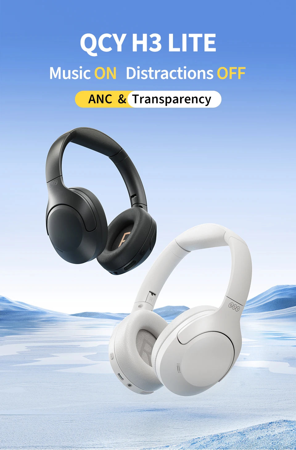H3 Lite ANC Wireless Headphones – 60H Battery, Bluetooth 5.3, Dual-Device