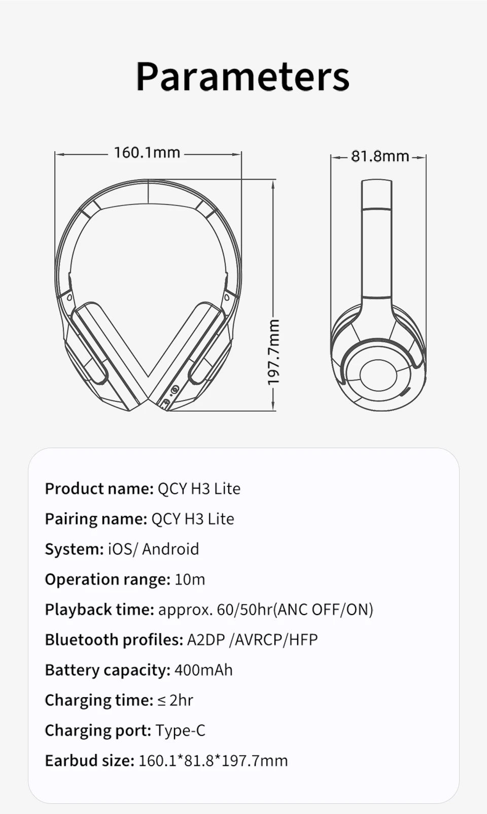 H3 Lite ANC Wireless Headphones – 60H Battery, Bluetooth 5.3, Dual-Device