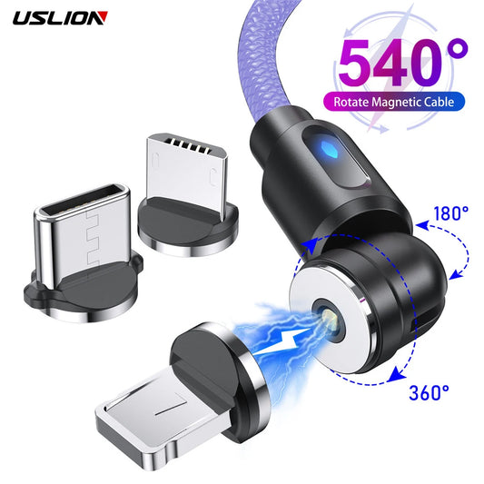3-in-1 Magnetic USB Cable – 540° Rotation, LED Indicator, Strong Magnet