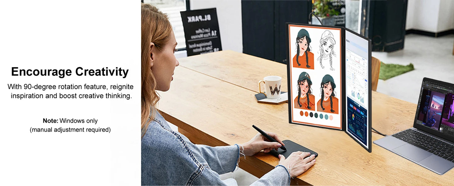 15.6″ Folding Dual Monitor | FHD IPS 1080P | USB-C Portable Display | Built-in Speakers