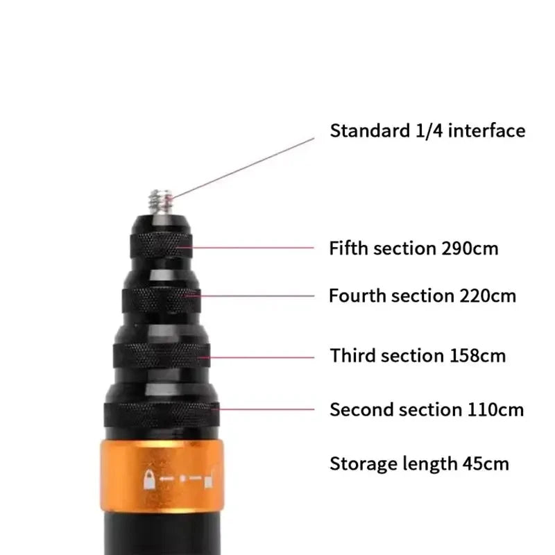 Lightweight Carbon Fiber Extension Rod for Cameras, GoPro & Smartphones