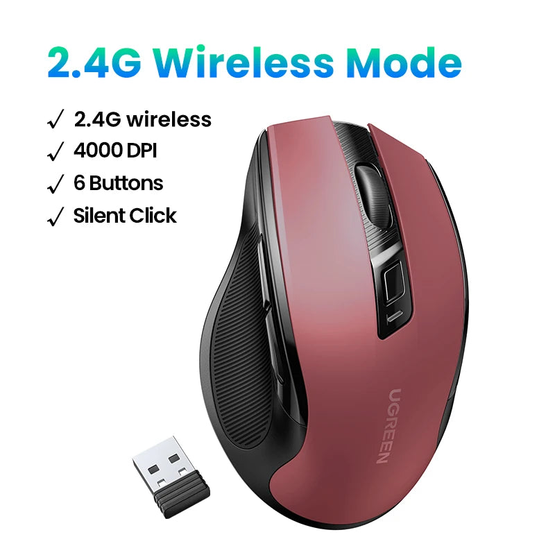UGREEN MU006 Wireless Mouse – Bluetooth 5.0 & 2.4G, 4000 DPI, Silent Ergonomi