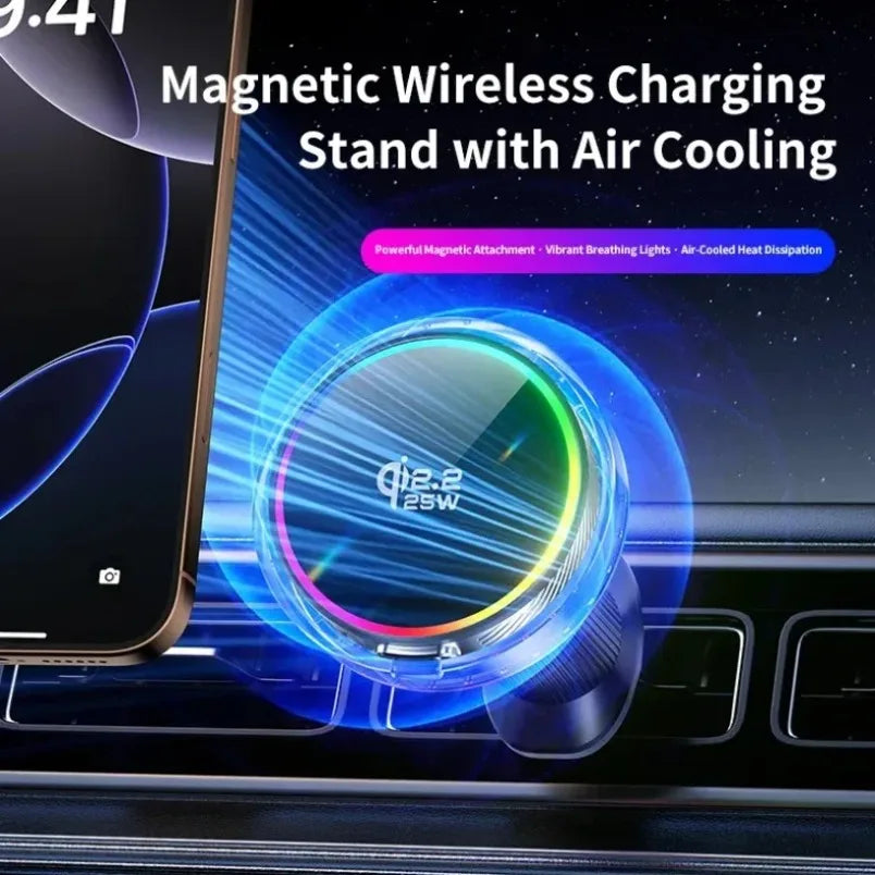 VIKEFON MagSafe-Style Car Charger – 15W Fast Wireless Charging with Cooling Fan