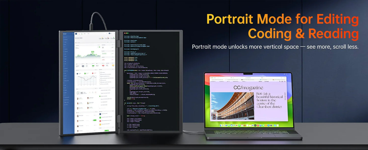 15.6″ Folding Dual Monitor | FHD IPS 1080P | USB-C Portable Display | Built-in Speakers