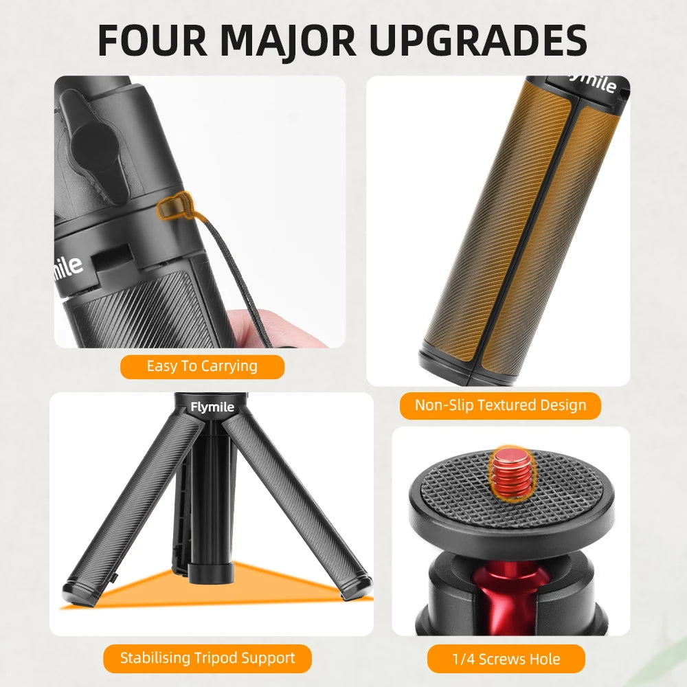 Adjustable Selfie Stick Tripod – Mini Table Tripod with Cold Shoe for GoPro & Insta360
